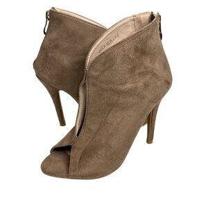 Cape Robbin Tan Suede Peep Toe Stiletto Booties Women’s 5.5